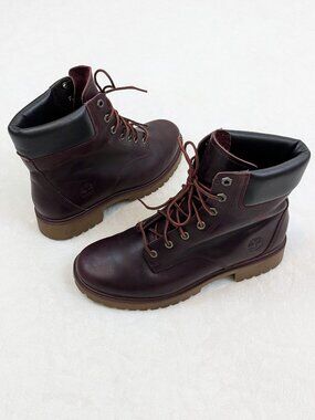 Timberland Jayne laceup leather boots burgundy red